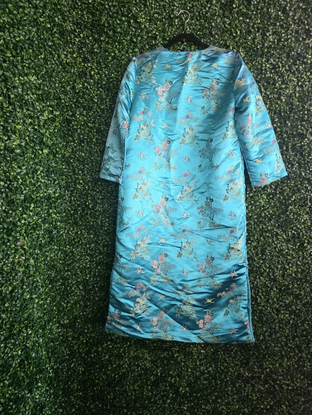 Free People Women's Turquoise Satin Floral Duster Coat Size S